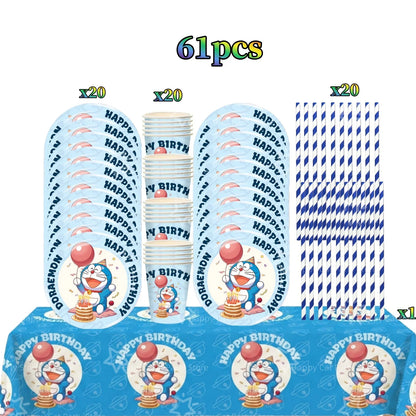 Cartoon Doraemoned Birthday Party Decoration Tableware Cup Plate Tablecloth Napkin Backdrop Cartoon Cat Party Favors Supplies