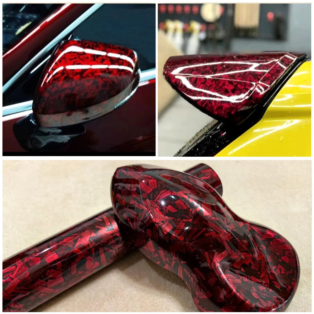 High Glossy Red Crystal Forged Carbon Fiber Vinyl Film Self-Adhesive Wrap Foil for Car Motorcycle Hood Sticker Decal Auto Access