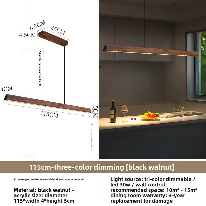 2026 New Restaurant Chandelier Made Of Solid Wood For Eye Protection Minimalist Office Tea Room Long Straight Table Hanging Lamp