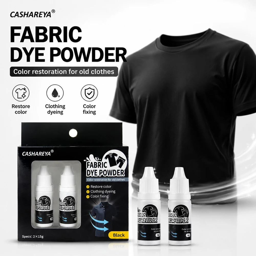 CASHAREYA Black Clothes Dye Powder 2x15g Fabric Dye for Faded Garments for Cotton Fade-Resistant Black Dye for Clothes Tie-Dye