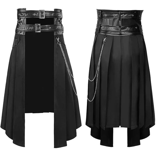 Men's leather skirt suitable for both men and women, large-sized casual wear, gothic style, rock style, Scottish skirt