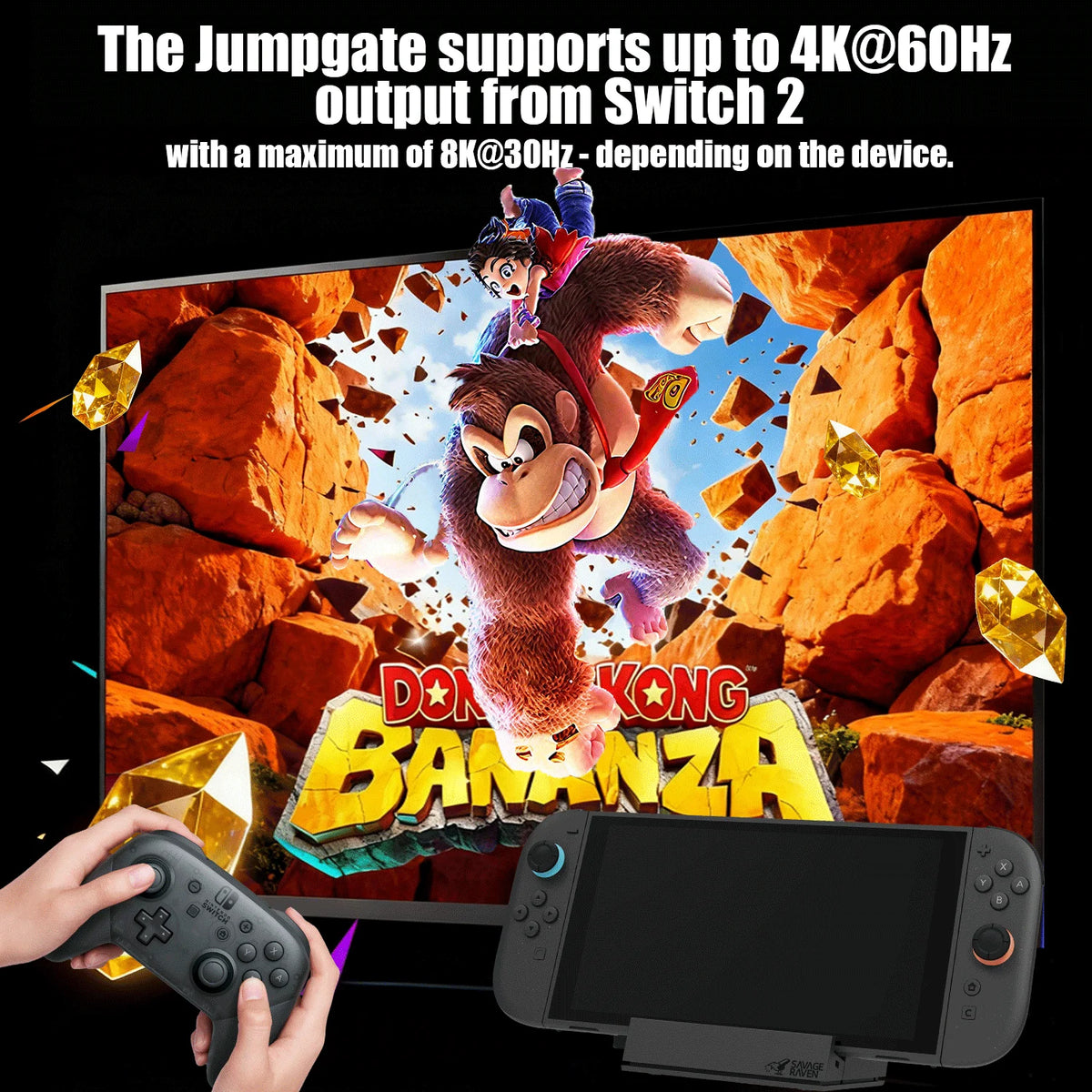 Savage Raven By Skull & Co. Switch2 Jumpgate Dock Pro for Nintendo Switch 2 Console Protable Stand USB C Hub Docking Station