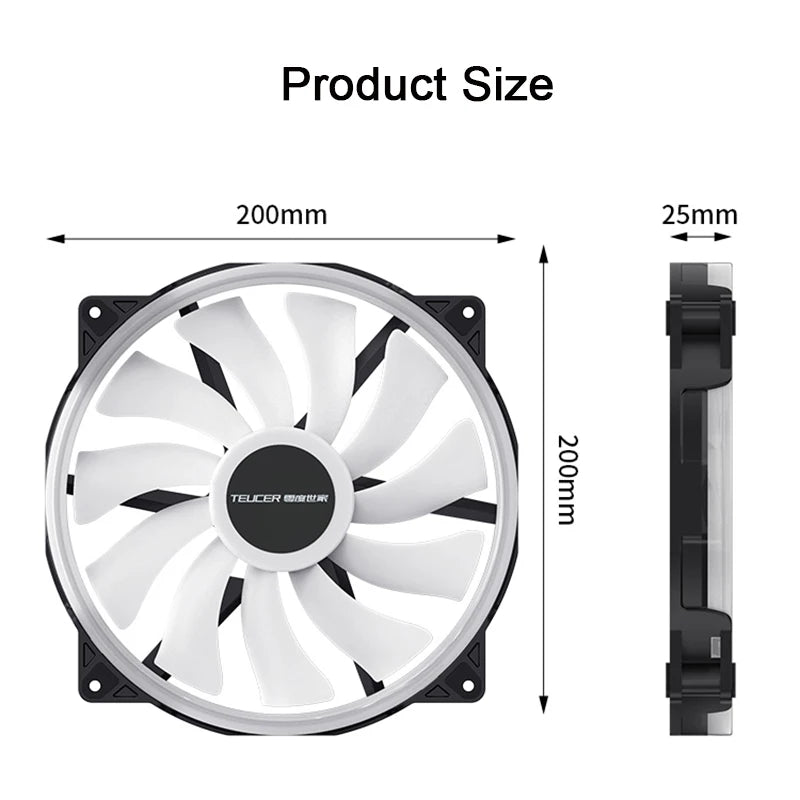 TEUCER FD200 200mm ARGB Computer Case Fan 5V 3PIN LED Cooling Fans Desktop PC Case Accessories