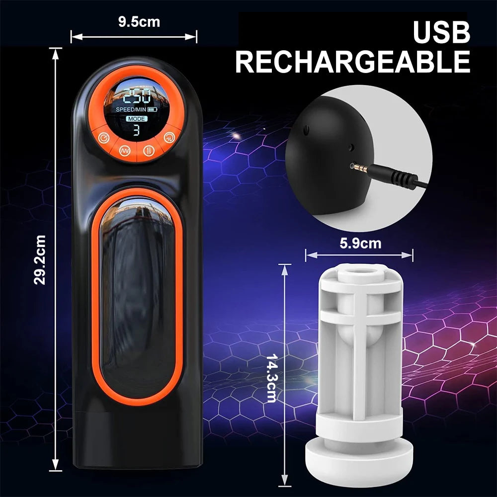 Electric Telescopic Sucking Vibration LCD With Hands-free Penis Exercise Device Male Masturbation Plane Cup Adult Products