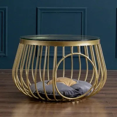 D60cm Creative Nordic Iron Tea Table Round Coffee Table for Living Room Furniture Bed Side Table Rock Plate Tables Cat House Bed