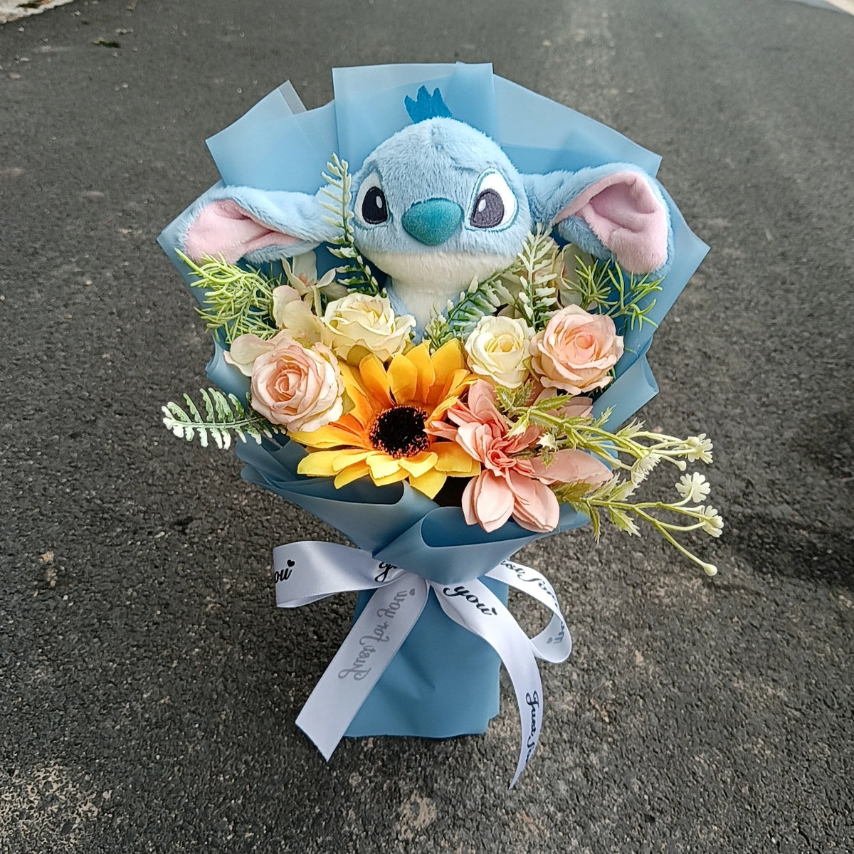 Cartoon Winnie the Pooh Pig Plush Bouquet Handmade Flower Bouquet Plush Doll Wedding Graduation Valentine Christmas Birthday Gif