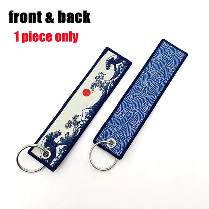 JDM Modification Culture Keychain Hokkaido waves Keyring Strip Cloth Car Motorcycle Key Chain Holder Backpack Pendant Accessory