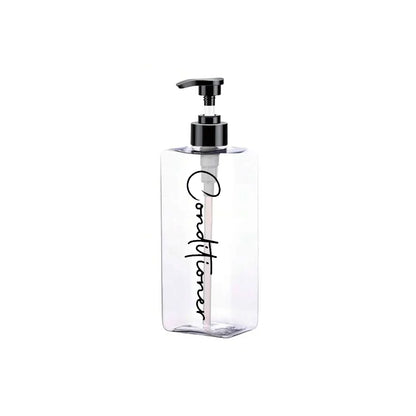3 Transparent Square Refillable Shampoo and Conditioner Dispensers, 400ml Each, with 3 Waterproof Labels