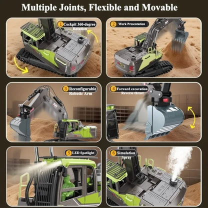 Electric Remote Control Excavator Model Toys Wireless 2.4G Fourteen Channel Drilling Grabber Toy Adult Birthday Gifts