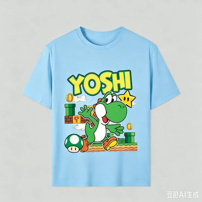 Boys Girls Family Kids T-shirt Tops Summer Cartoon Yoshi Men's Women's Short Sleeve T-shirt Tops Suitable For Adults And Kids