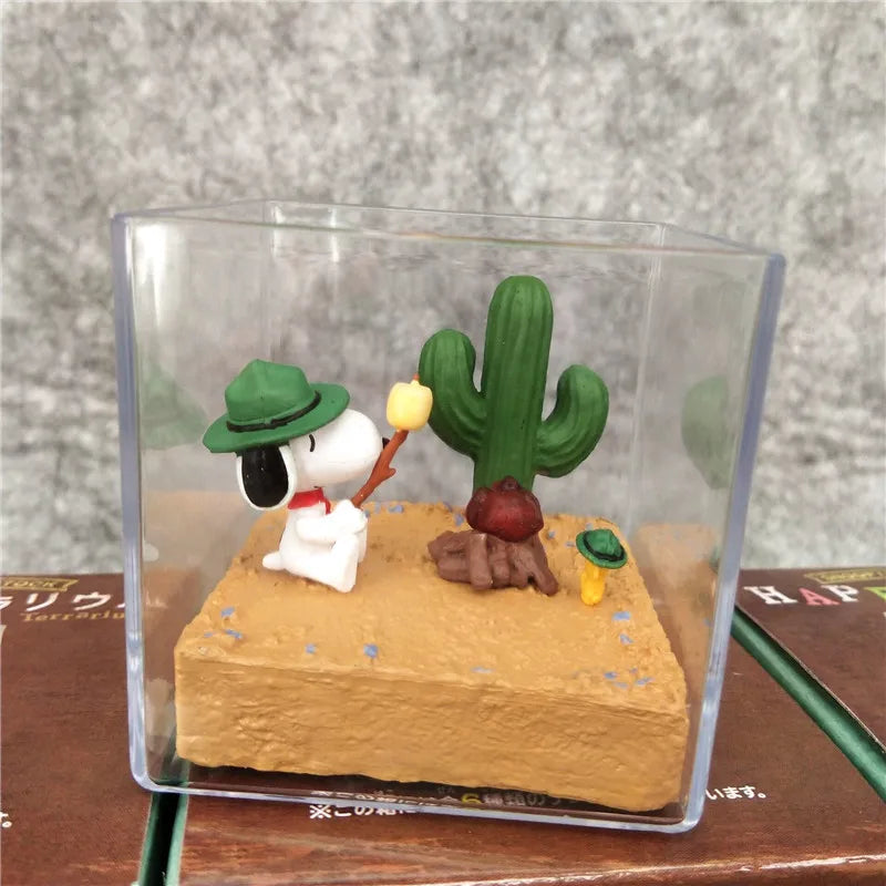 Anime Figures Snoopy Pleasant Holiday Miniature Tourism Scene Blind Box Toy Model Collection Ornament  Birthday Gifts