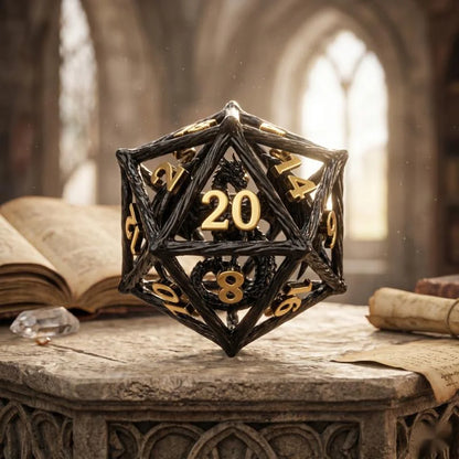 Metal Hollow Filigree 3D Tree Vine Dragon Polyhedral Dice Set For TRPG Tabletop Dice RPG Game Night Table Centerpiece As A Gift