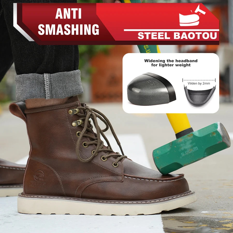 High Quality Leather Boots Men Work Boots Waterproof Safety Shoes Men Autumn Winter Boots Steel Toe Shoes Puncture-Proof Boots