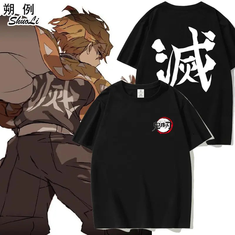 Anime Demon Slayer LOGO Printed Peripheral, 2D Summer Pure Cotton Short-sleeved Loose T-shirt, Half-sleeved Men's and Women's