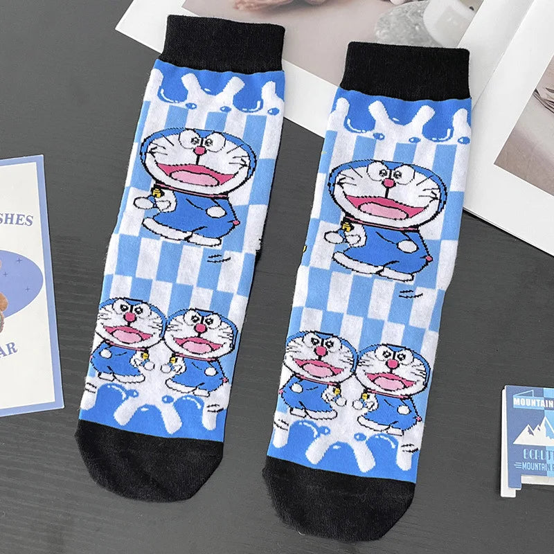 Bandai Doraemon socks with high-quality cartoon anime print thickened warm mid-calf socks for men and women in autumn and winter