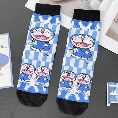 Bandai Doraemon socks with high-quality cartoon anime print thickened warm mid-calf socks for men and women in autumn and winter