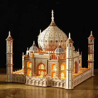 3D Wooden Puzzle House Royal Castle Taj Mahal With Light Assembly Toy For Kids Adult DIY Model Kits Desk Decoration for Gifts