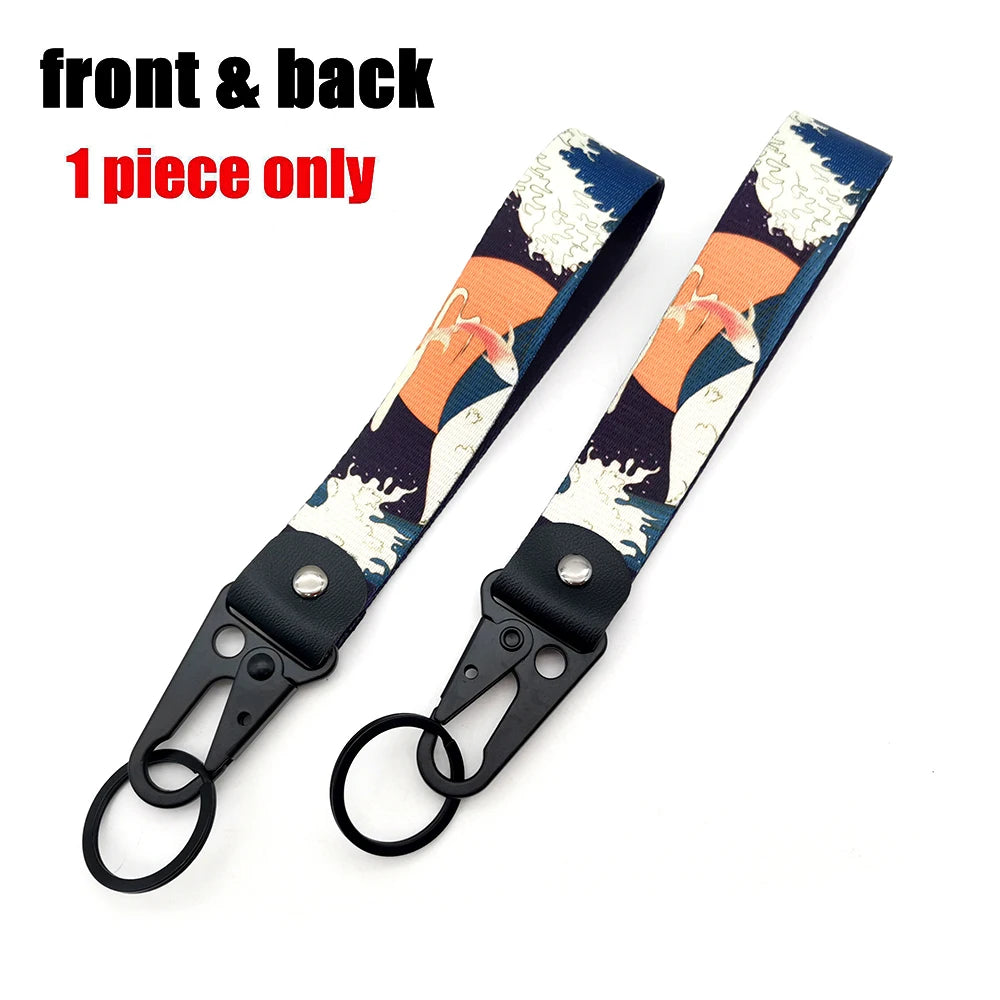 Hokkaido Car Keychain Textile JDM Key Ring Buckle Lanyard Kanagawa Surf Decoration For Honda Mitsubishi Subaru Auto Accessories