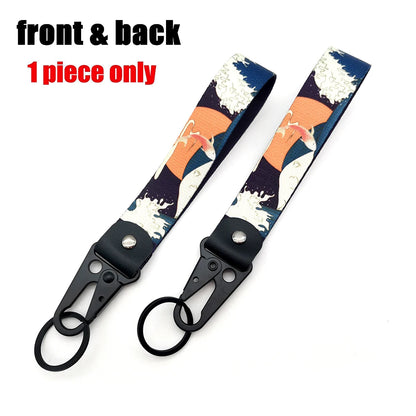 Hokkaido Car Keychain Textile JDM Key Ring Buckle Lanyard Kanagawa Surf Decoration For Honda Mitsubishi Subaru Auto Accessories