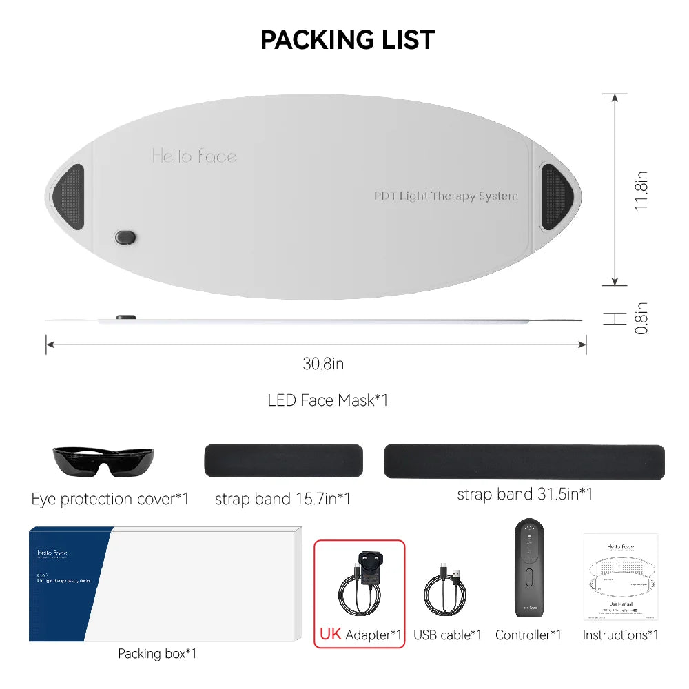 Hello Face LED Light Therapy Mask 78x30 cm Large Pad 720 Chips Infrared Light Therapy Skin Care Machine for Facial Body skincare