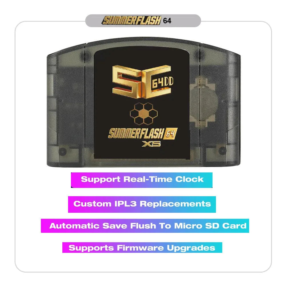 SC64 SummerflashX5 gold cart 64 Open Source N64DD Flash TF Cart SC64 GBC SNES 64DD 5000-in1 Retro Video Game Console Accesories