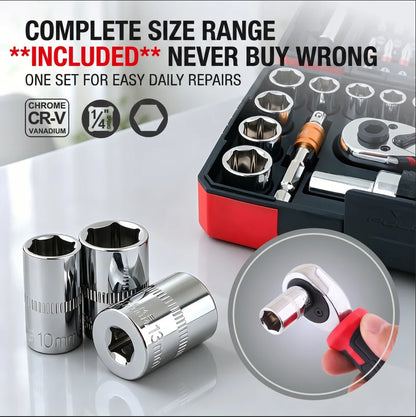 TINSOL 45PCS 1/4 Inch Drive Ratchet Screwdriver Socket Bit Set 72 Tooth CR-V Magnetic Bit Driver Auto Home Repair Tool Kit Case