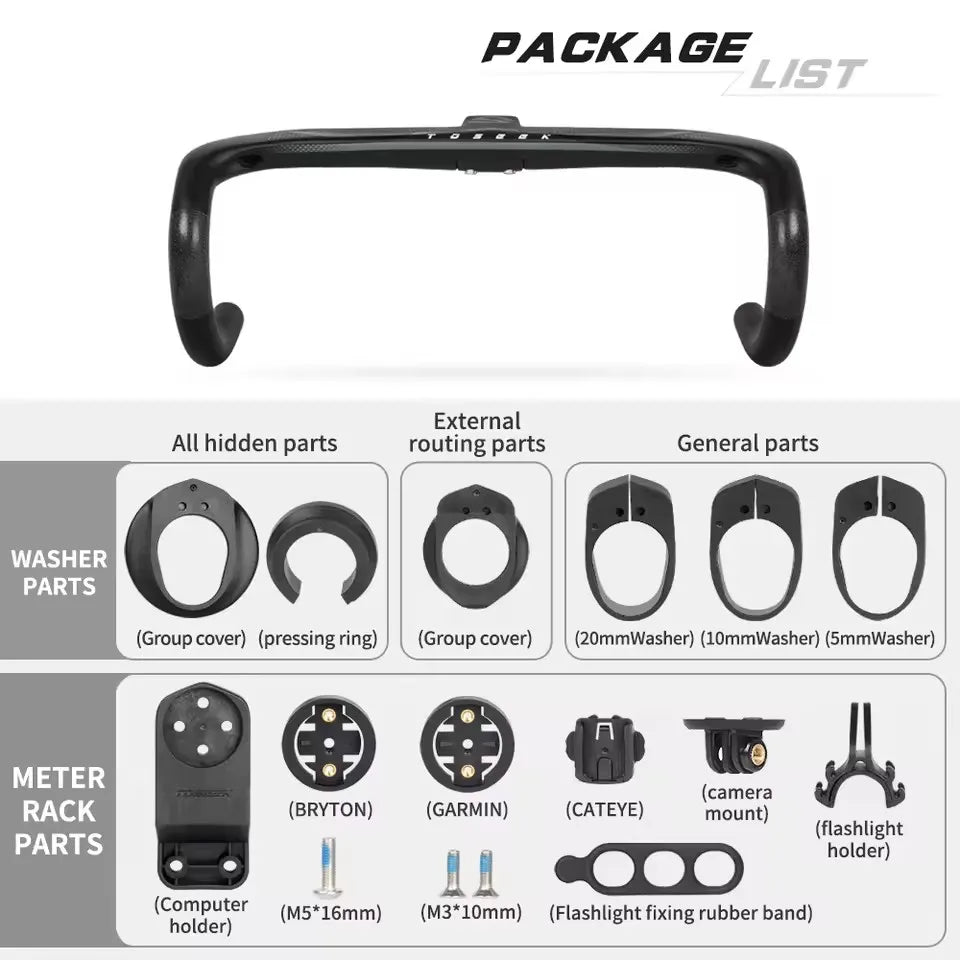 TOSEEK TR5500 T800 Carbon Bicycle Handlebar Road Bike Integrated Handlebar Di2 With Computer Holder Internal Cable Routing