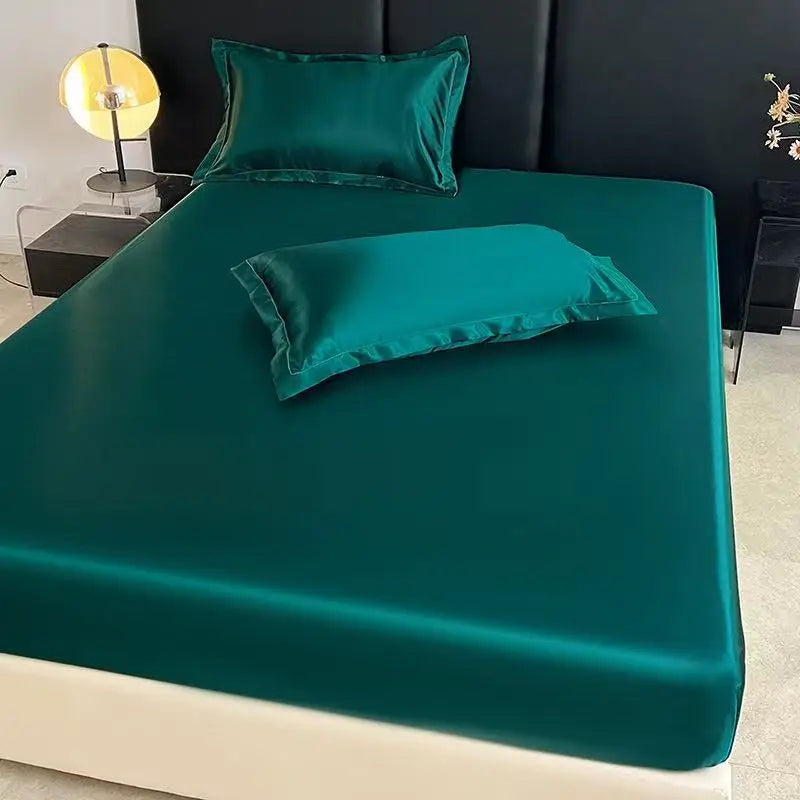 Satin Elastic Fitted Sheet Solid Mattress Cover  for Single Double Couple King Queen Full Twin Bedsheet  (No Pillowcase)