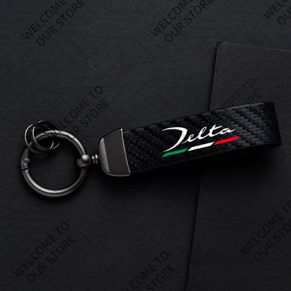 DELTA MUSA LANCIA Logo Car Carbon Fiber Leather Keychain