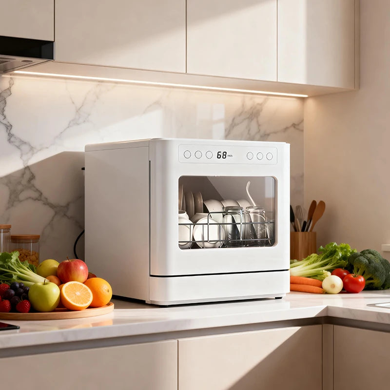 Automatic Energy-Efficient Household Dishwasher with Plastic Countertop Drawer Stylish Design