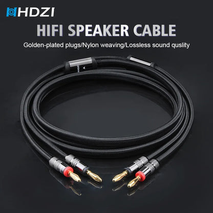 HHDZI Speaker Cable 6N OFC, 14AWG Speaker Cable, Gold-Plated Banana Head Audio Cable, Amplifier Hi-Fi System