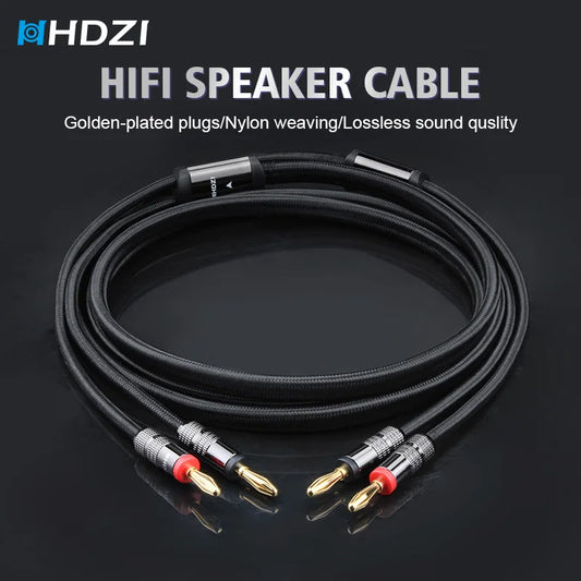 HHDZI Speaker Cable 6N OFC, 14AWG Speaker Cable, Gold-Plated Banana Head Audio Cable, Amplifier Hi-Fi System