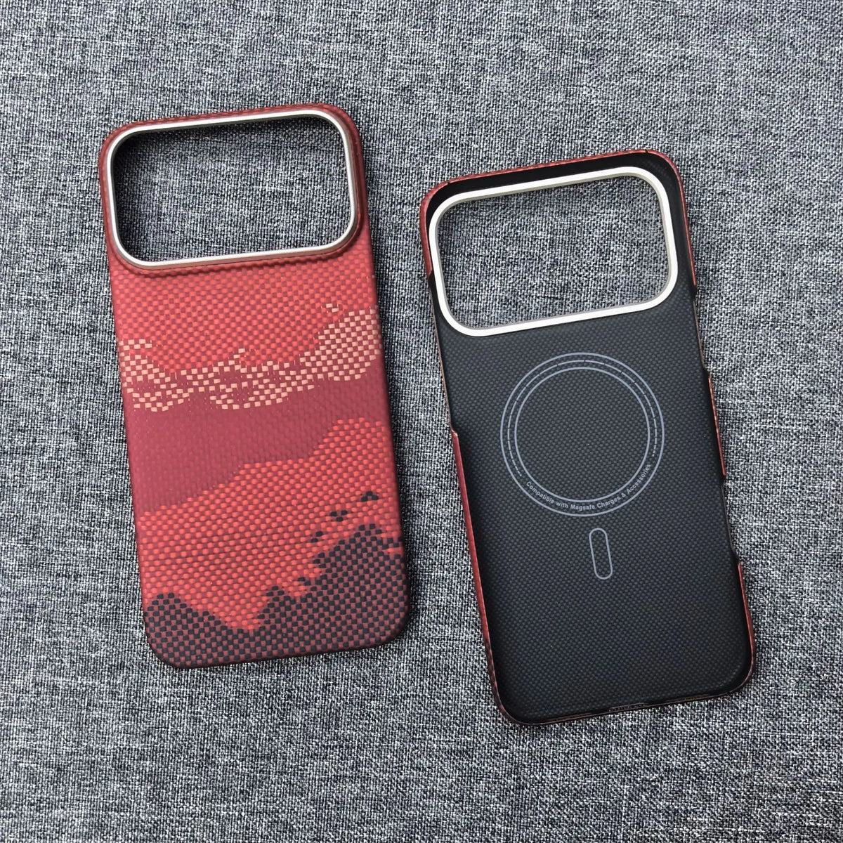 For iPhone 18 17 Pro Max Burgundy Kevlar Aramid Fiber Case With Magsafe Carbon Fiber Cover Ultra-Thin Magnetic Case For 18 Pro