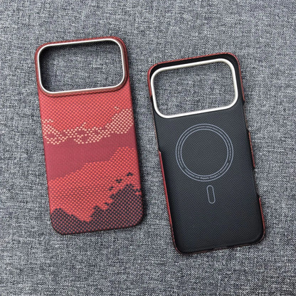 For iPhone 18 17 Pro Max Burgundy Kevlar Aramid Fiber Case With Magsafe Carbon Fiber Cover Ultra-Thin Magnetic Case For 18 Pro