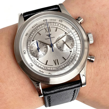 Rose Gold 38mm Tandorio Retro Men Watch Sport Watches Miyota OS20 Movement Chronograph Quartz Clock Black White Arched Glass