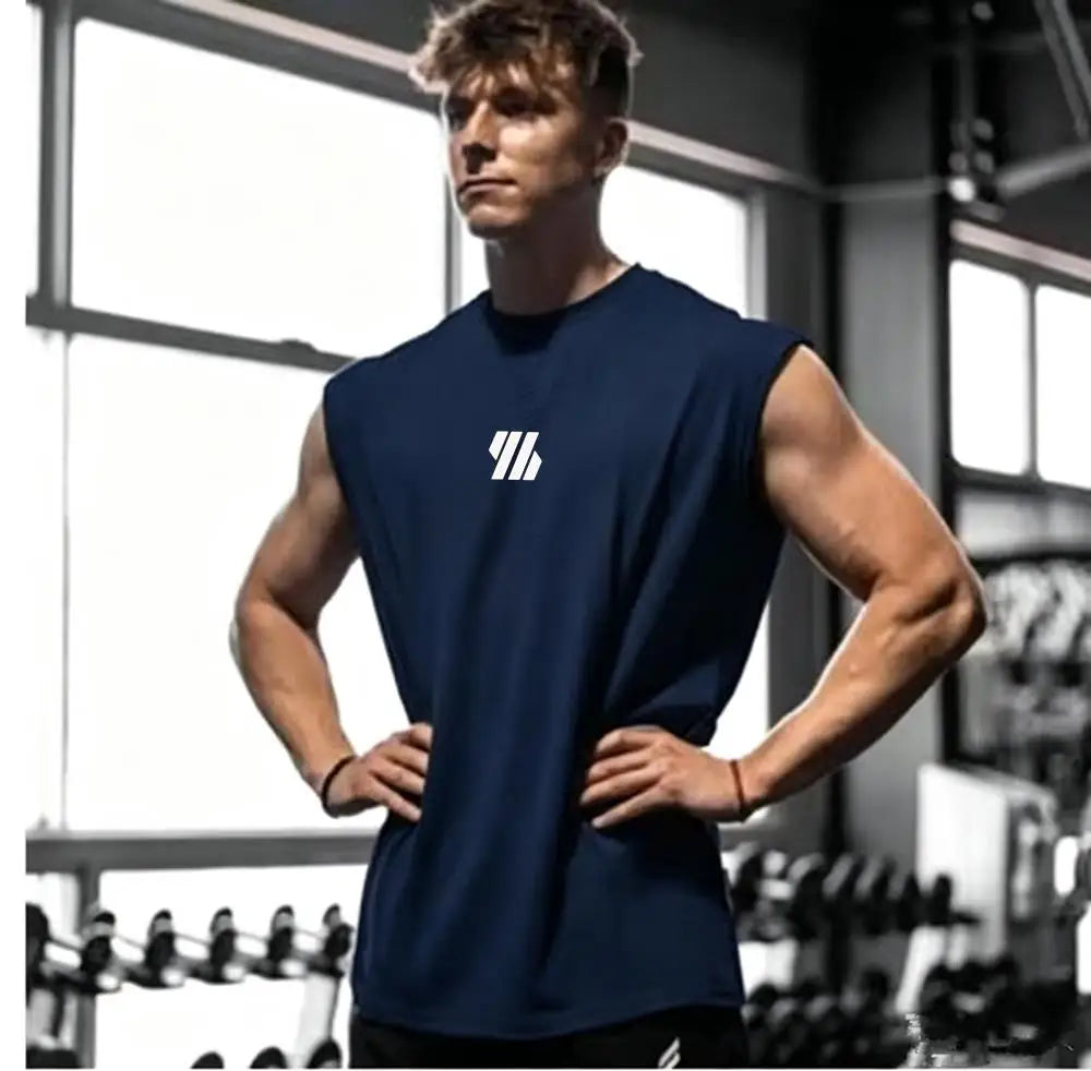 Summer men's casual wide-shoulder sleeveless vest, large-sized round-neck bird-eye fabric vest, outdoor breathable casual vest