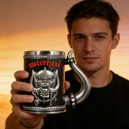 Premium Quality Gothic Skull Mug - 3D Embossed Relief Design, Stainless Steel Inner Liner, Ergonomic Horn Handle