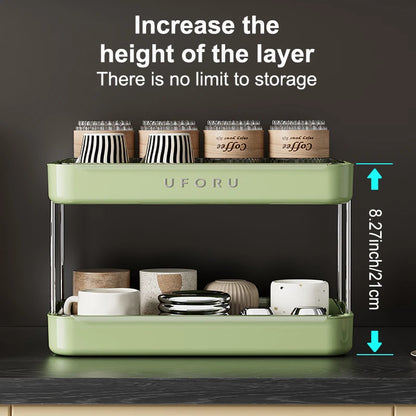 UFORU Kitchen and Multi-Function Drain Cup Rack in Ancient Home Tea Cup Storage Rack with Double Layer Large Capacity Organizer