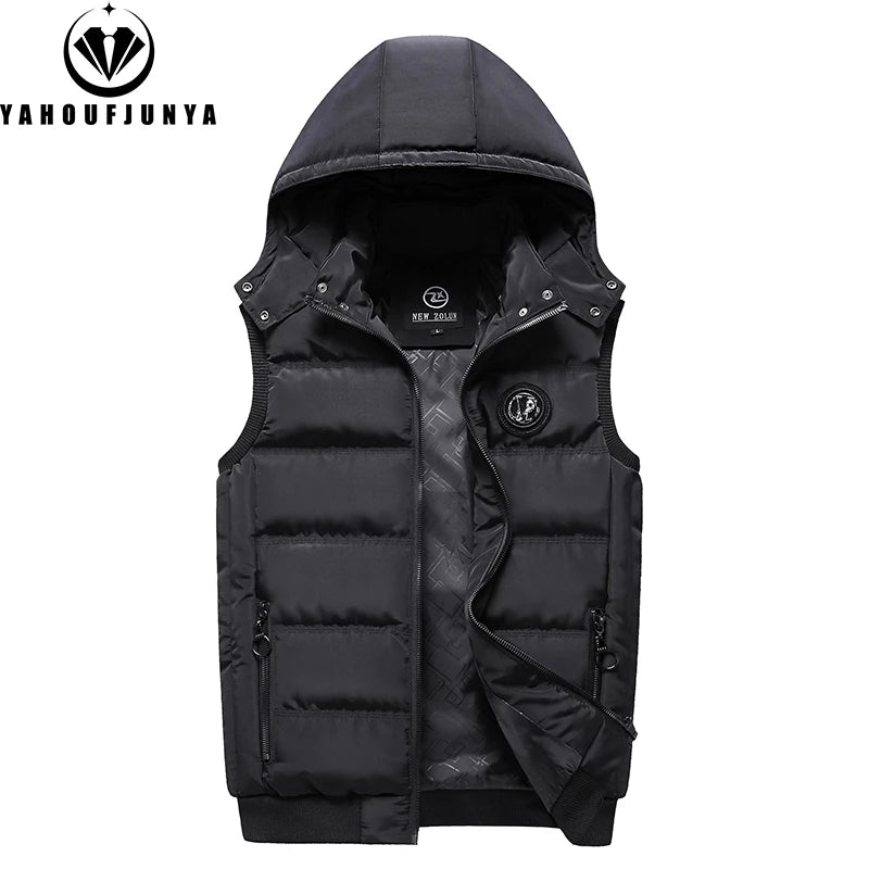 Men Autumn Sleeveless Fleece Warm Detachable Hooded Vest Men Winter Outdoors Casual Solid Pocket Zipper Fashion Vest Male Coat