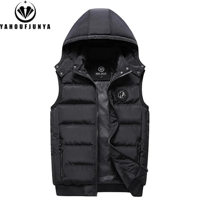 Men Autumn Sleeveless Fleece Warm Detachable Hooded Vest Men Winter Outdoors Casual Solid Pocket Zipper Fashion Vest Male Coat