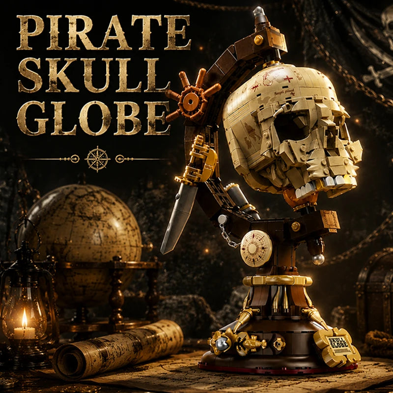 Pirate Skull Globe MOC Building Blocks Model Kit Creative Bricks Assembly Toys for Kids Adult Holiday Gifts Cool Room Decor