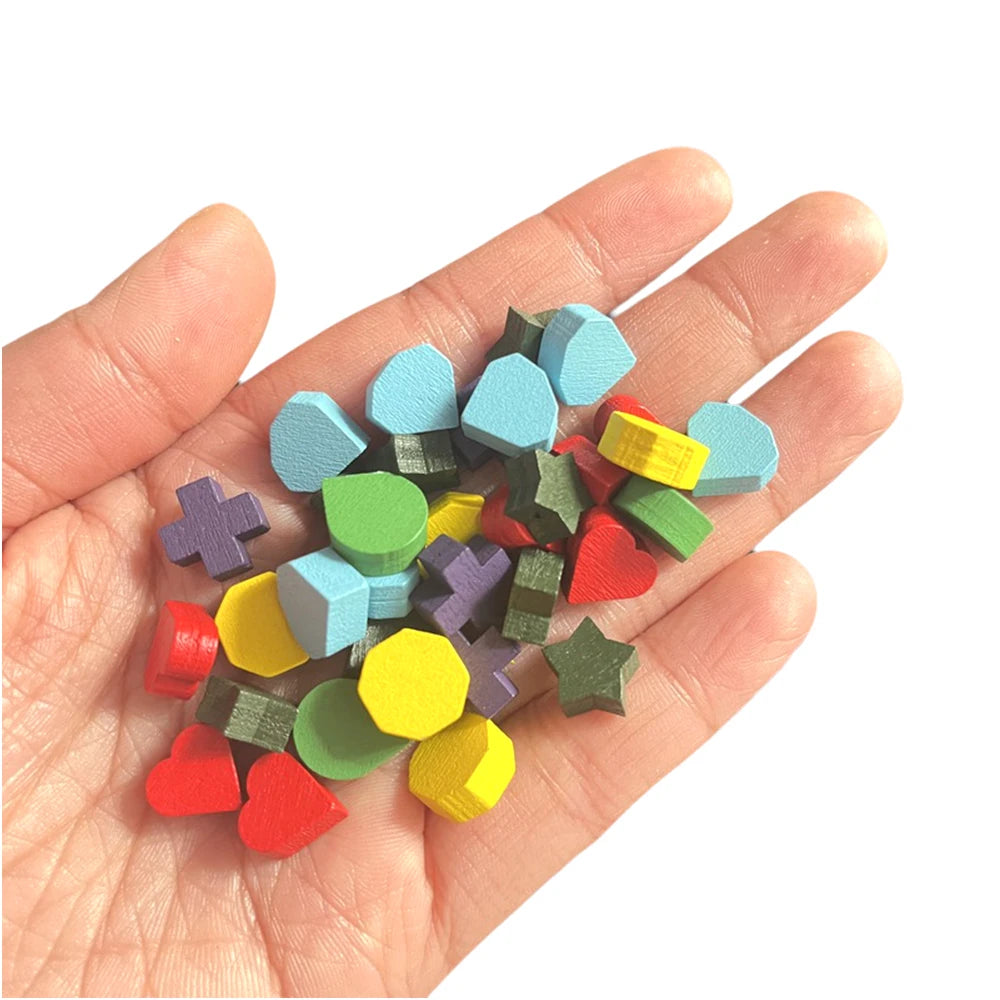 100PCS 10mm Wooden Game Tokens - Heart, Diamond, Cross, Star Shapes for Board Games, Chess, Card Markers & Tabletop Accessories