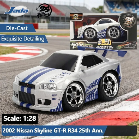 JADA 1:28 Fast & Furious 25th Anniversary Nissan Skyline GT-R R34  Building Blocks Car Model JD36827 Alloy Toys Gifts In Stock