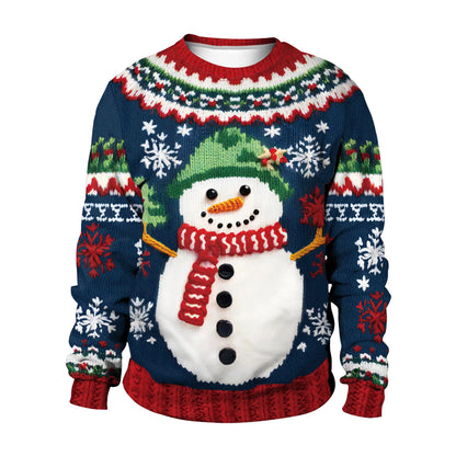 Women Men Crew Neck All Over Winter Element Graphic Long Sleeve Pullover Lightweight Printed Sweater for Holiday Street Sweaters