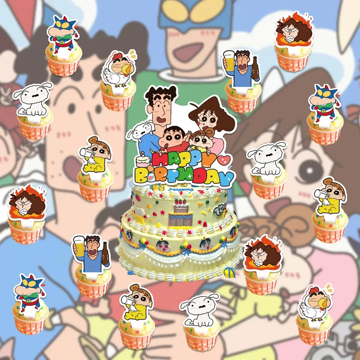 Crayon Shin-chan Birthday Party Disposable Paper plate Cake Topper Hanging Flag Crayon Shin-chan Balloon Birthday Decorations