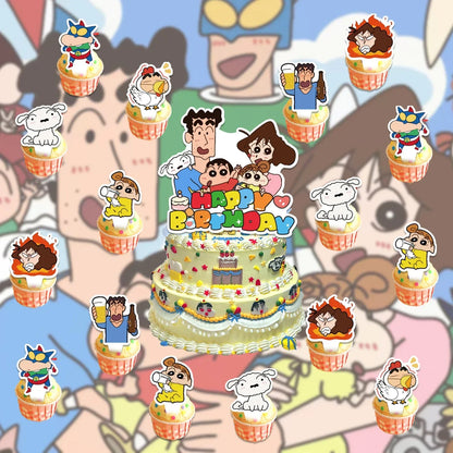 Crayon Shin-chan Birthday Party Disposable Paper plate Cake Topper Hanging Flag Crayon Shin-chan Balloon Birthday Decorations