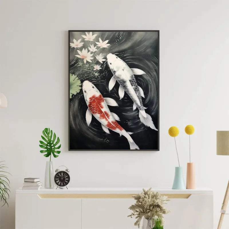 Japanese Zen Lotus Buddha Monk Koi Fish Forest Mountain Poster and Prints Canvas Printing Wall Art Picture for Living Room Decor