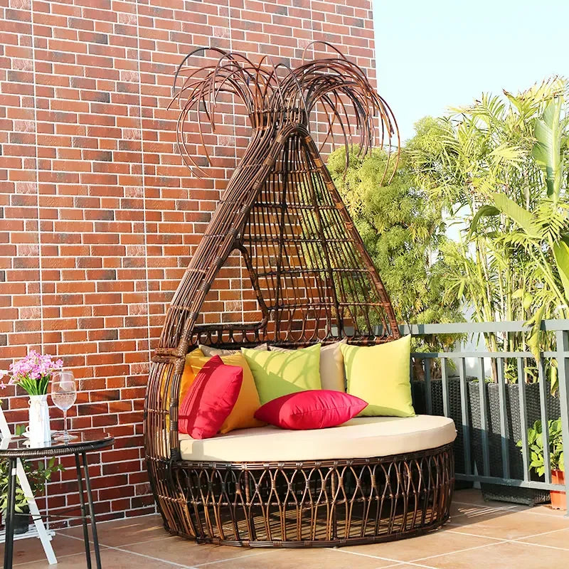 ABB  outdoor rattan bed round bed recliner Internet celebrity bed and breakfast garden hotel villa courtyard sofa