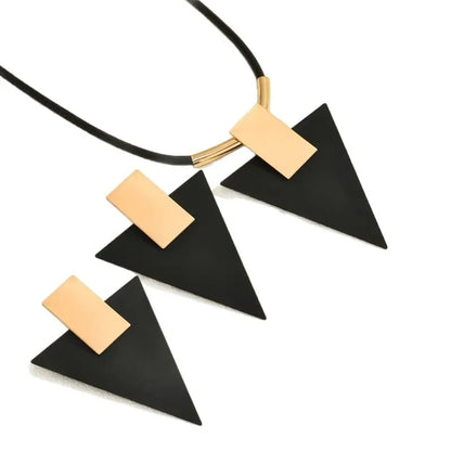 2PCS Geometric Rectangular Inverted Triangle Two-Color Spliced Pendant Earring Necklace for Women Trend Exaggerated Set Jewelry