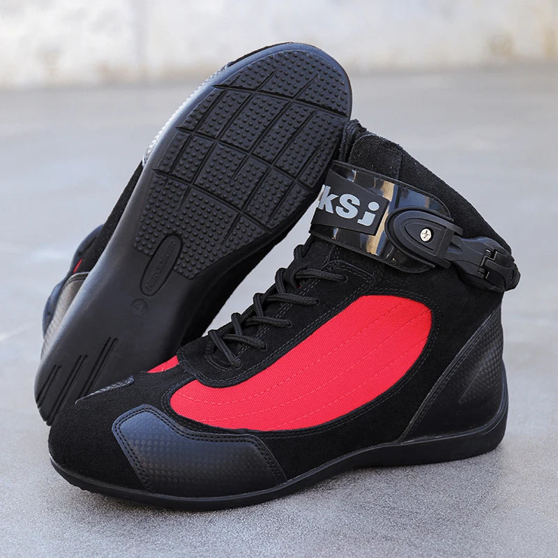 Men's Classic Motorcycle Boots Lightweight Breathable Motocross Racing Karting Shoes Motorcyclist Go-Kart Footwear
